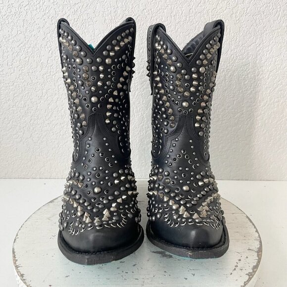 Lane DOLLY Womens Cowboy Bootie 9.5 Black Leather Western Cowgirl Short Boots - Picture 5 of 12